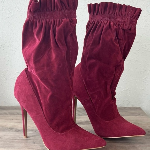 Shoe Republic LA Maroon Heeled Boots - Picture 1 of 5